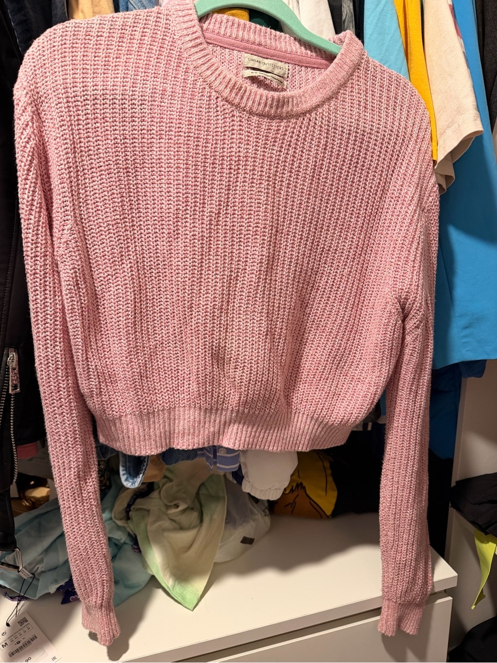 Women's Pink Knit Crewneck Sweater - Urban outfitters m seize